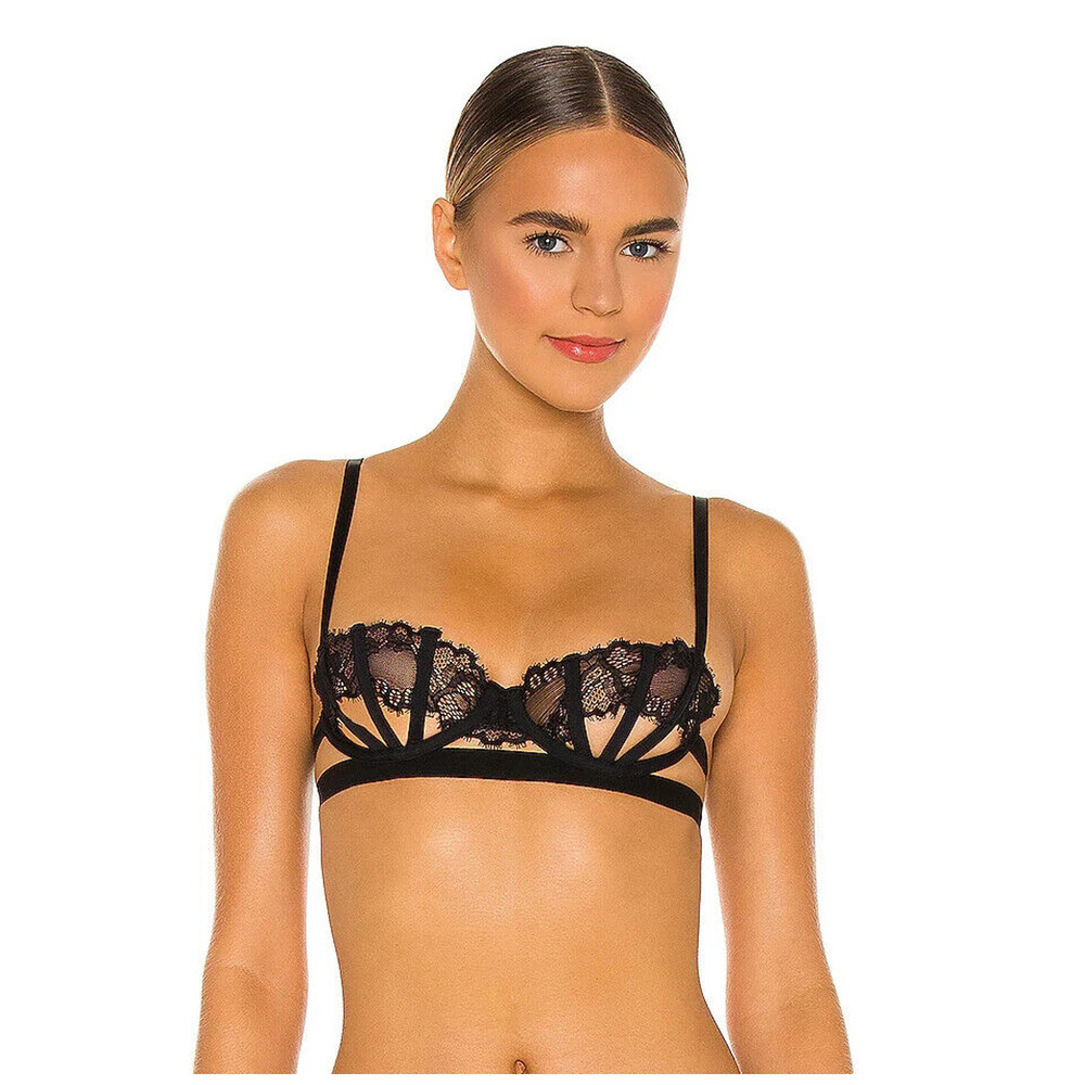 Thistle and Spire Sidney Open Cup Bra Womens‎ 32DD Black Velvet Strappy Revolve